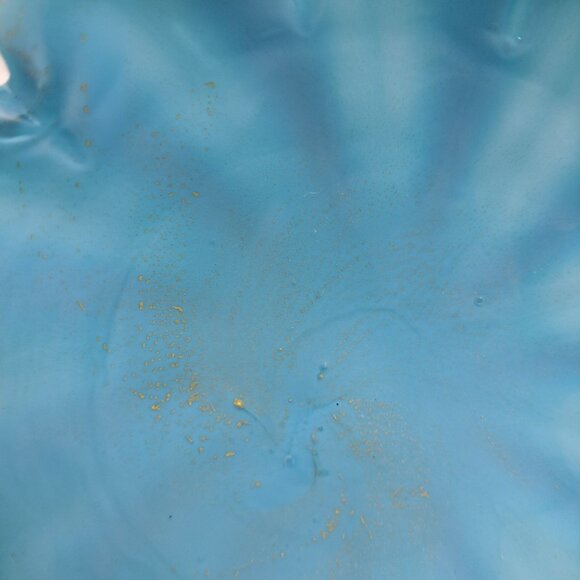 Vintage Blue Murano Glass Scalloped Decorative Bowl With Gold Accents - Picture 8 of 15